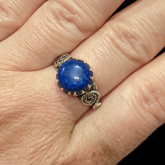 Natural Blue Lapis Lazuli, 925 Silver Ring, 8.5 - Picture 6 of 7